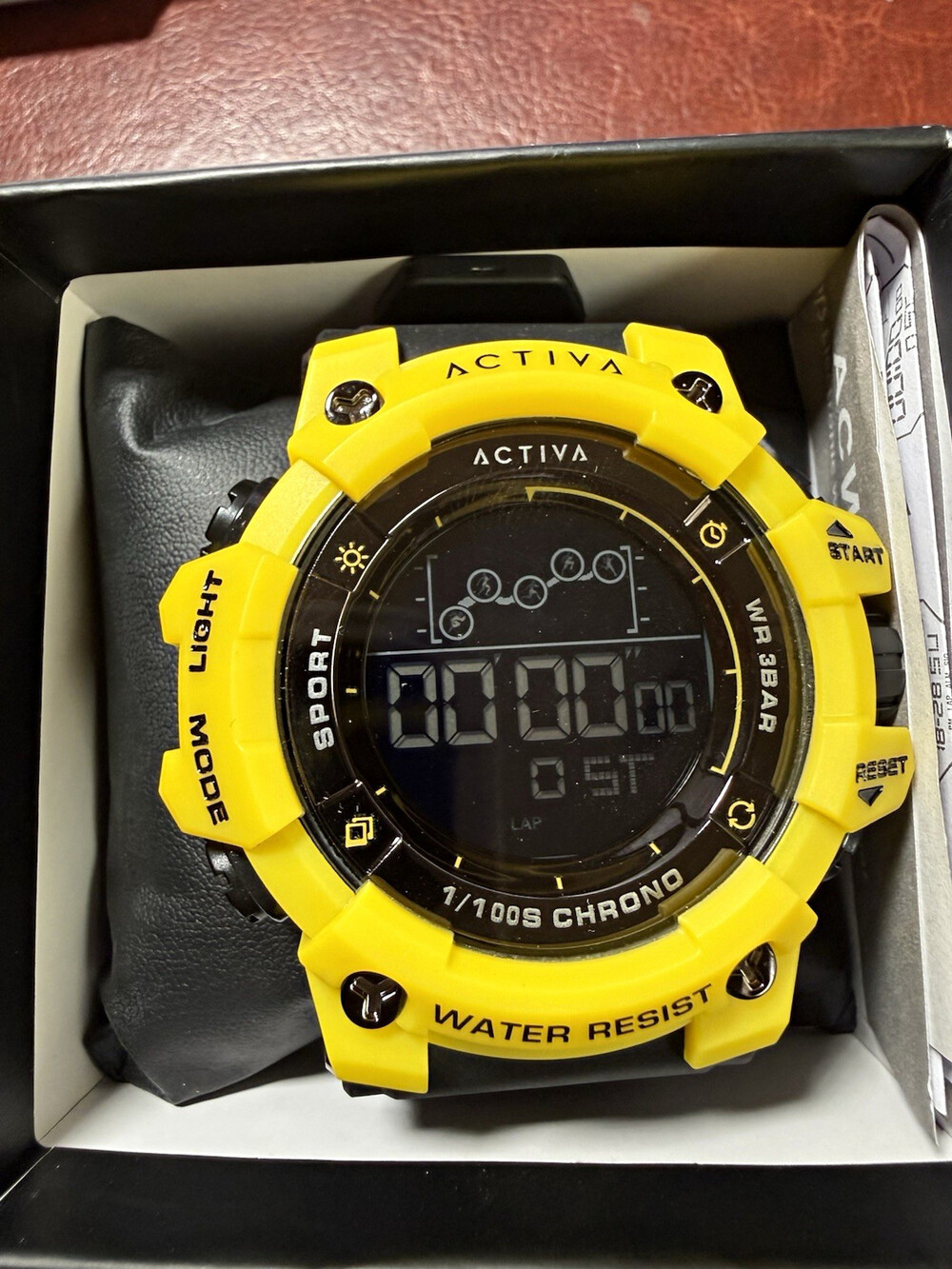 Activa Sport Digital Quartz Chronograph Alarm Light 30m Yellow/Black Watch
